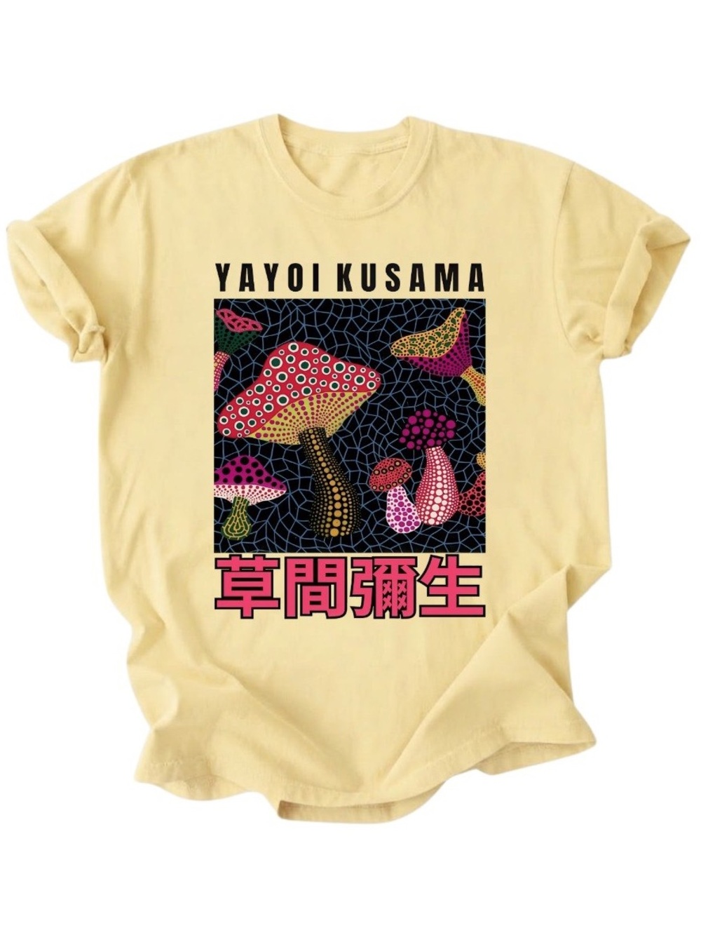 Yayoi Kusama Mushroom Polka Dot Yellow Cotton Gildan T-Shirt